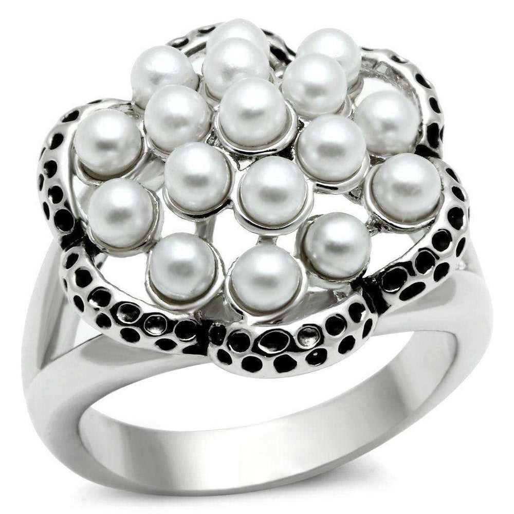 Alamode Rhodium Brass Ring with Synthetic Pearl in White - Alamode - Flyclothing LLC