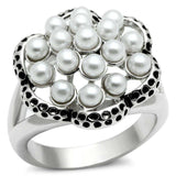 Alamode Rhodium Brass Ring with Synthetic Pearl in White - Alamode - Flyclothing LLC