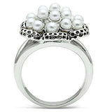 Alamode Rhodium Brass Ring with Synthetic Pearl in White - Alamode - Flyclothing LLC