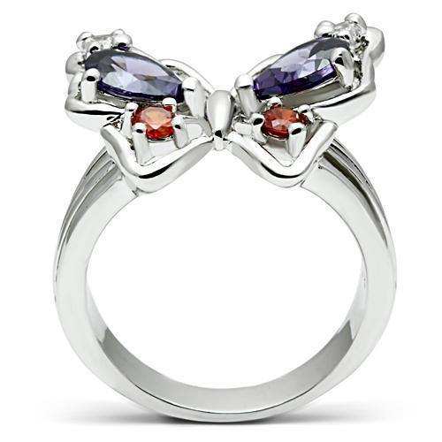 Alamode Rhodium Brass Ring with AAA Grade CZ in Multi Color - Alamode - Flyclothing LLC