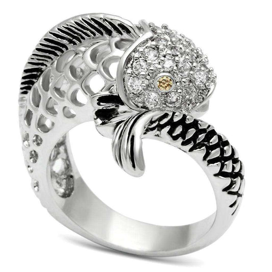 Alamode Rhodium Brass Ring with AAA Grade CZ in Champagne - Alamode - Flyclothing LLC
