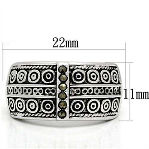 Alamode Rhodium Brass Ring with Semi-Precious Marcasite in Black Diamond - Alamode - Flyclothing LLC