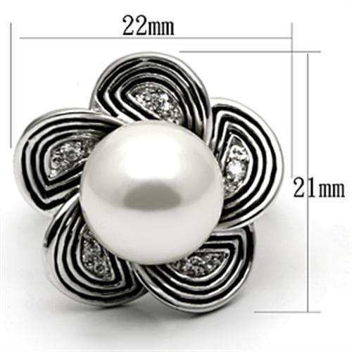 Alamode Rhodium Brass Ring with Synthetic Pearl in White - Alamode - Flyclothing LLC