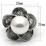 Alamode Rhodium Brass Ring with Synthetic Pearl in White - Alamode - Flyclothing LLC