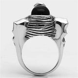 Alamode Rhodium Brass Ring with Synthetic Onyx in Jet - Alamode - Flyclothing LLC