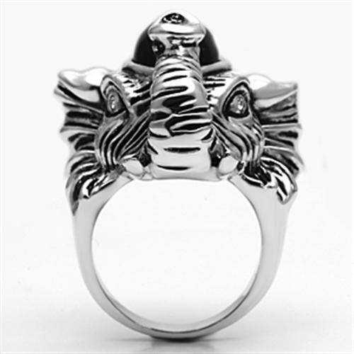 Alamode Rhodium Brass Ring with Synthetic Onyx in Jet - Alamode - Flyclothing LLC