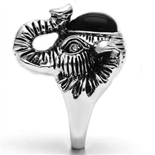 Alamode Rhodium Brass Ring with Synthetic Onyx in Jet - Alamode - Flyclothing LLC