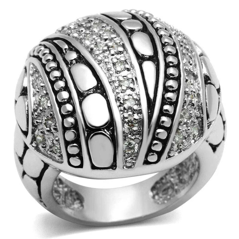 Alamode Rhodium Brass Ring with AAA Grade CZ in Clear - Alamode - Flyclothing LLC
