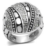 Alamode Rhodium Brass Ring with AAA Grade CZ in Clear - Alamode - Flyclothing LLC