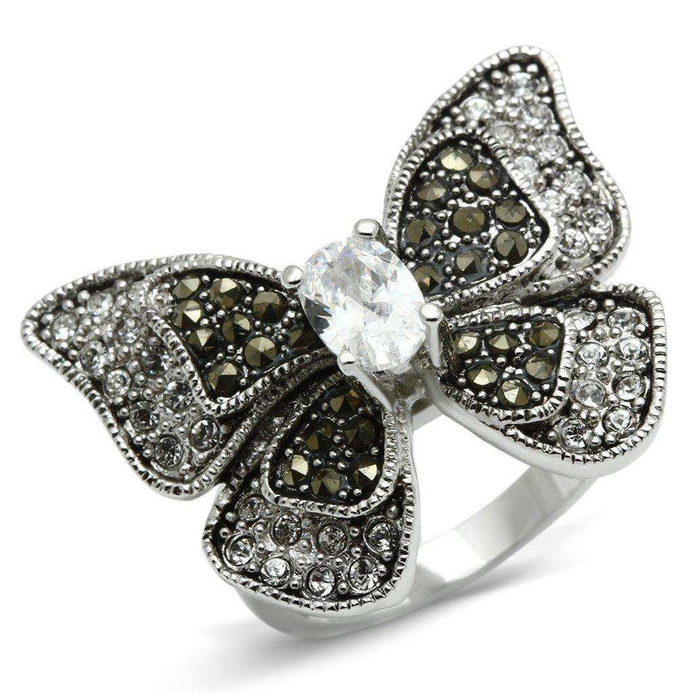 Alamode Rhodium Brass Ring with AAA Grade CZ in Clear - Alamode - Flyclothing LLC