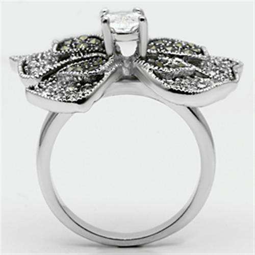 Alamode Rhodium Brass Ring with AAA Grade CZ in Clear - Alamode - Flyclothing LLC