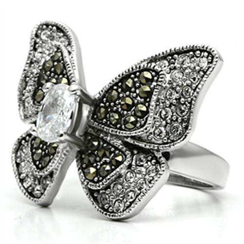 Alamode Rhodium Brass Ring with AAA Grade CZ in Clear - Alamode - Flyclothing LLC