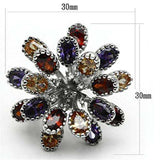 Alamode Rhodium Brass Ring with AAA Grade CZ in Multi Color - Alamode - Flyclothing LLC