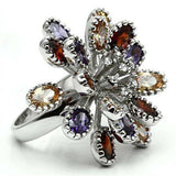 Alamode Rhodium Brass Ring with AAA Grade CZ in Multi Color - Alamode - Flyclothing LLC