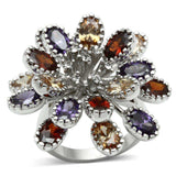 Alamode Rhodium Brass Ring with AAA Grade CZ in Multi Color - Alamode - Flyclothing LLC