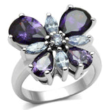 Alamode Rhodium Brass Ring with AAA Grade CZ in Multi Color - Alamode - Flyclothing LLC