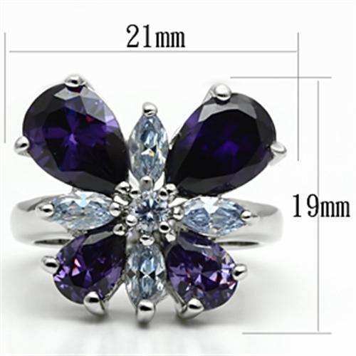 Alamode Rhodium Brass Ring with AAA Grade CZ in Multi Color - Alamode - Flyclothing LLC