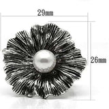 Alamode Rhodium Brass Ring with Synthetic Pearl in White - Alamode - Flyclothing LLC