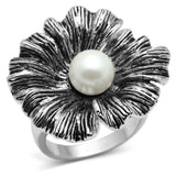 Alamode Rhodium Brass Ring with Synthetic Pearl in White - Alamode - Flyclothing LLC
