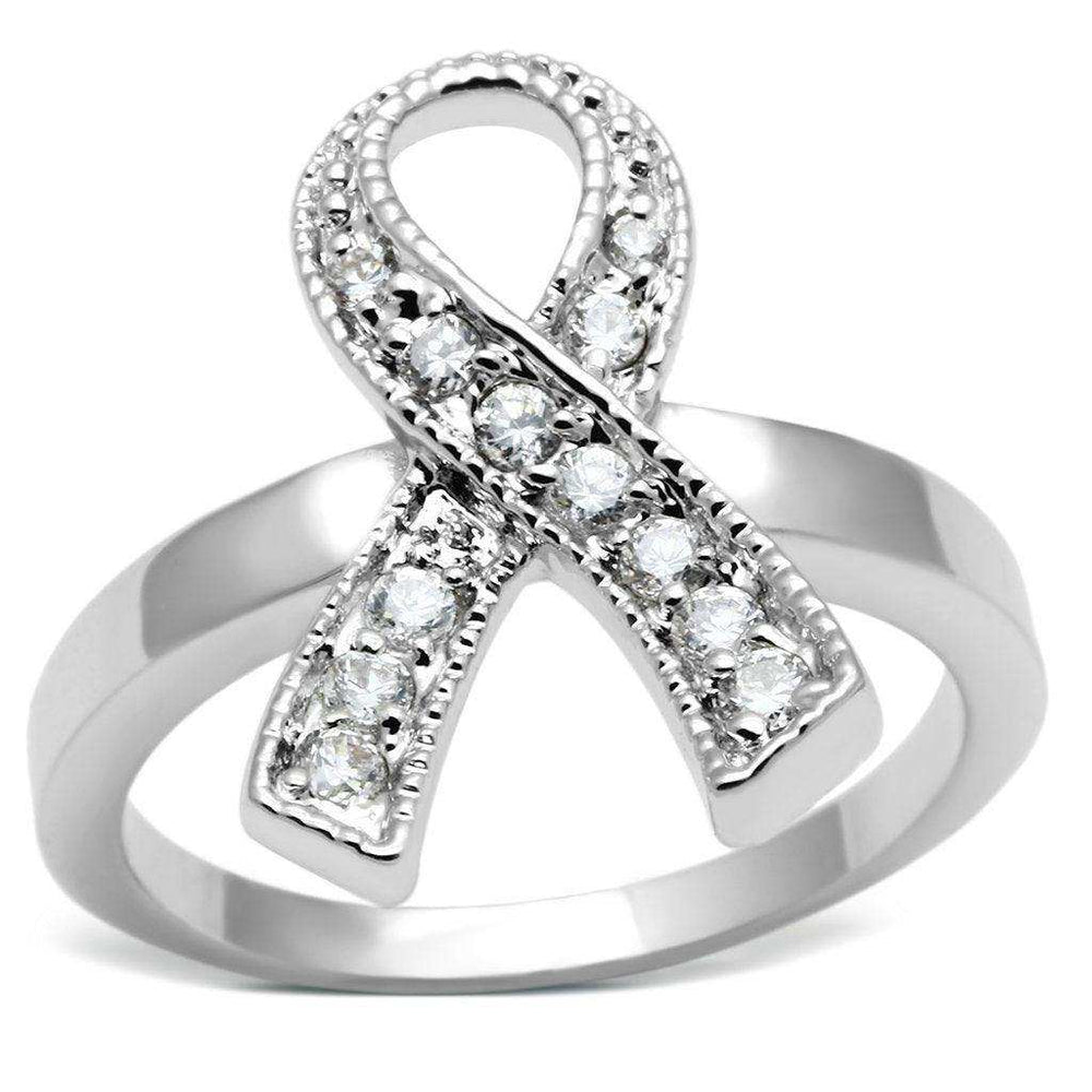 Alamode Rhodium Brass Ring with AAA Grade CZ in Clear - Alamode - Flyclothing LLC