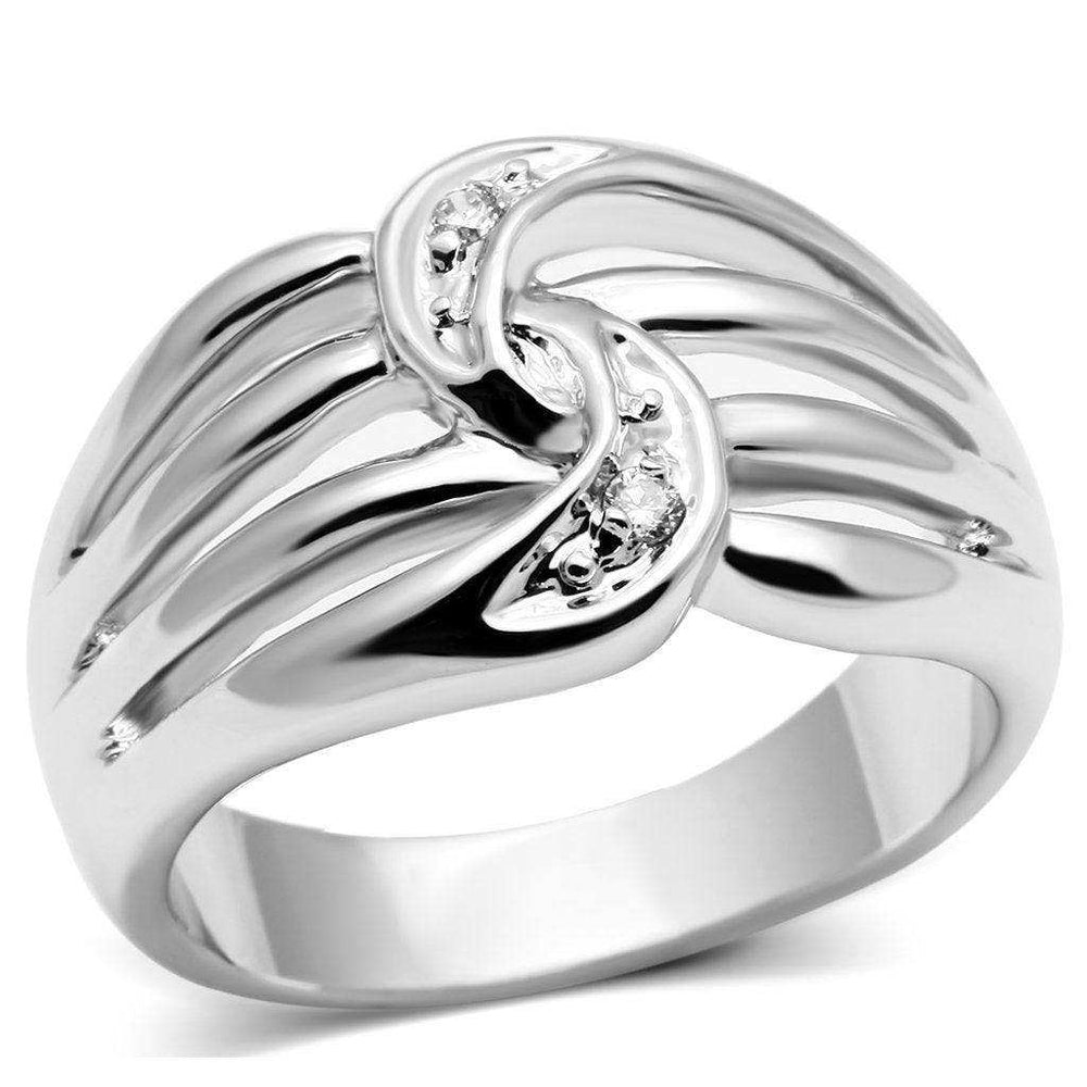 Alamode Rhodium Brass Ring with AAA Grade CZ in Clear - Alamode - Flyclothing LLC