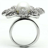 Alamode Rhodium Brass Ring with Synthetic Pearl in White - Alamode - Flyclothing LLC