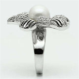 Alamode Rhodium Brass Ring with Synthetic Pearl in White - Alamode - Flyclothing LLC