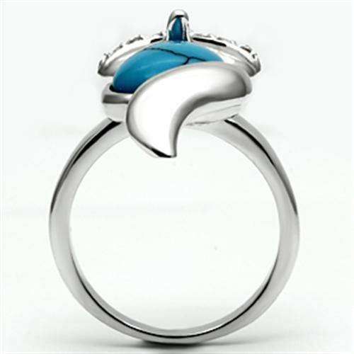 Alamode Rhodium Brass Ring with Synthetic Turquoise in Sea Blue - Alamode - Flyclothing LLC