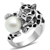 Alamode Rhodium Brass Ring with Synthetic Pearl in White - Alamode - Flyclothing LLC