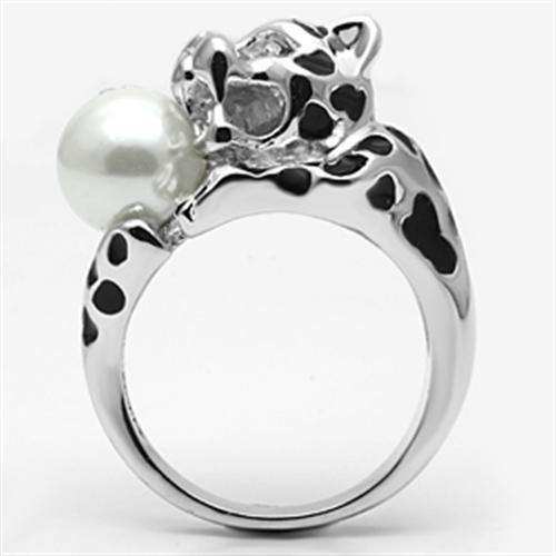 Alamode Rhodium Brass Ring with Synthetic Pearl in White - Alamode - Flyclothing LLC