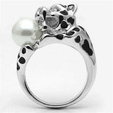 Alamode Rhodium Brass Ring with Synthetic Pearl in White - Alamode - Flyclothing LLC
