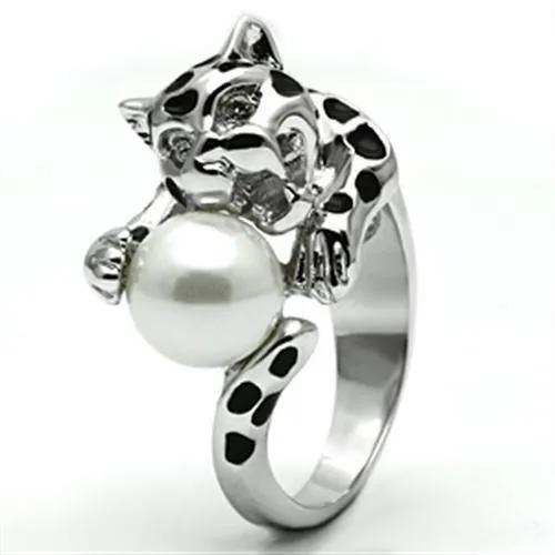 Alamode Rhodium Brass Ring with Synthetic Pearl in White - Alamode - Flyclothing LLC