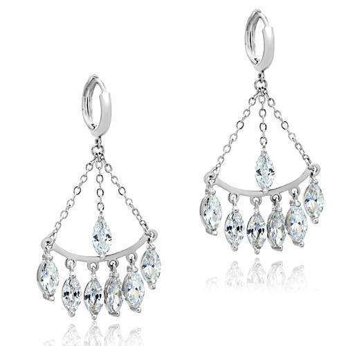 Alamode Rhodium Brass Earrings with AAA Grade CZ in Clear - Alamode - Flyclothing LLC