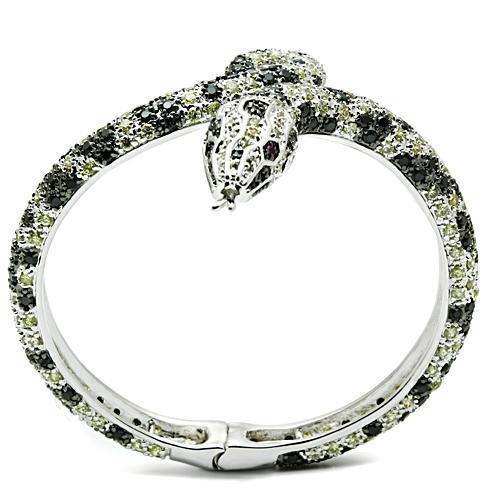 Alamode Rhodium + Ruthenium Brass Bangle with AAA Grade CZ in Multi Color - Alamode - Flyclothing LLC