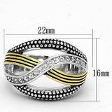 Alamode Reverse Two-Tone Brass Ring with AAA Grade CZ in Clear - Alamode - Flyclothing LLC