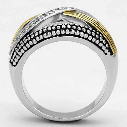 Alamode Reverse Two-Tone Brass Ring with AAA Grade CZ in Clear - Alamode - Flyclothing LLC