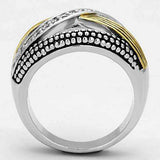 Alamode Reverse Two-Tone Brass Ring with AAA Grade CZ in Clear - Alamode - Flyclothing LLC