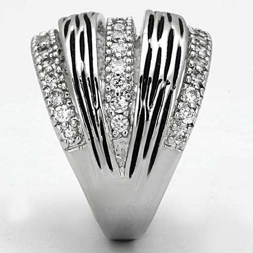 Alamode Rhodium Brass Ring with AAA Grade CZ in Clear - Alamode - Flyclothing LLC