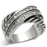 Alamode Rhodium Brass Ring with Top Grade Crystal in Clear - Alamode - Flyclothing LLC