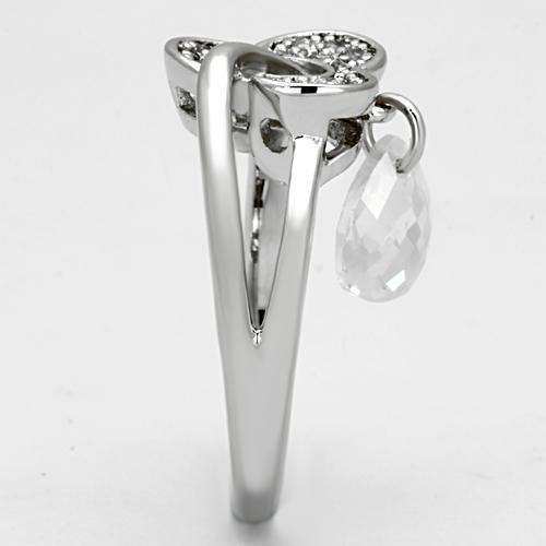 Alamode Rhodium Brass Ring with AAA Grade CZ in Clear - Alamode - Flyclothing LLC