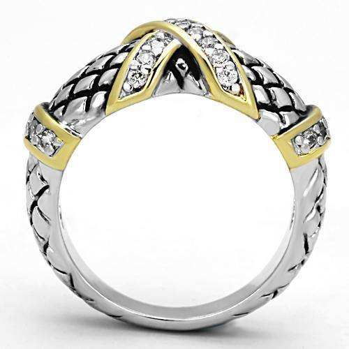 Alamode Reverse Two-Tone Brass Ring with AAA Grade CZ in Clear - Alamode - Flyclothing LLC