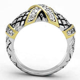 Alamode Reverse Two-Tone Brass Ring with AAA Grade CZ in Clear - Alamode - Flyclothing LLC