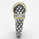 Alamode Reverse Two-Tone Brass Ring with AAA Grade CZ in Clear - Alamode - Flyclothing LLC