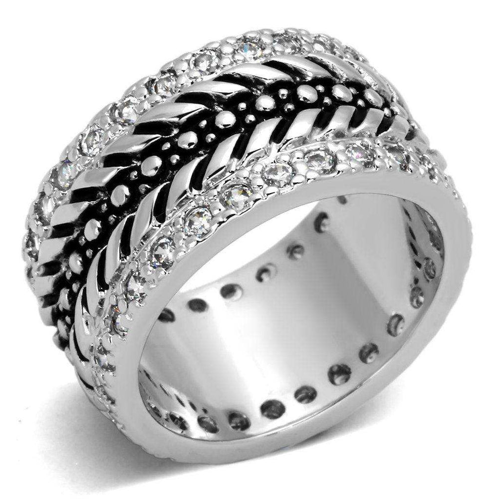 Alamode Rhodium Brass Ring with AAA Grade CZ in Clear - Alamode - Flyclothing LLC