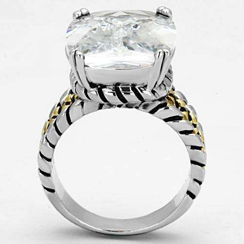 Alamode Reverse Two-Tone Brass Ring with AAA Grade CZ in Clear - Alamode - Flyclothing LLC