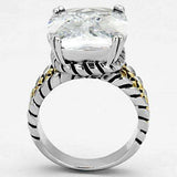 Alamode Reverse Two-Tone Brass Ring with AAA Grade CZ in Clear - Alamode - Flyclothing LLC