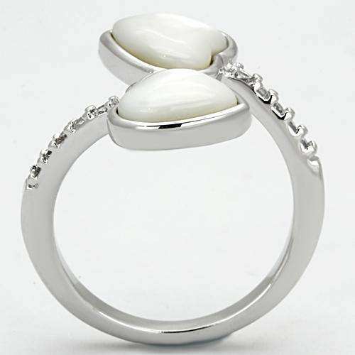 Alamode Rhodium Brass Ring with Precious Stone Conch in White - Alamode - Flyclothing LLC
