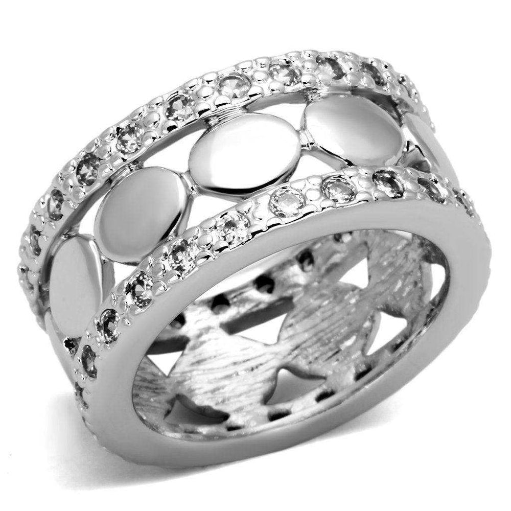 Alamode Rhodium Brass Ring with AAA Grade CZ in Clear - Alamode - Flyclothing LLC