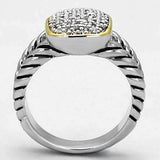 Alamode Reverse Two-Tone Brass Ring with AAA Grade CZ in Clear - Alamode - Flyclothing LLC