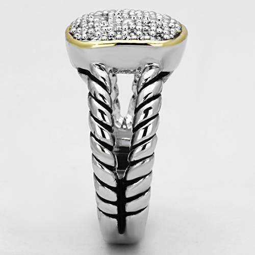 Alamode Reverse Two-Tone Brass Ring with AAA Grade CZ in Clear - Alamode - Flyclothing LLC